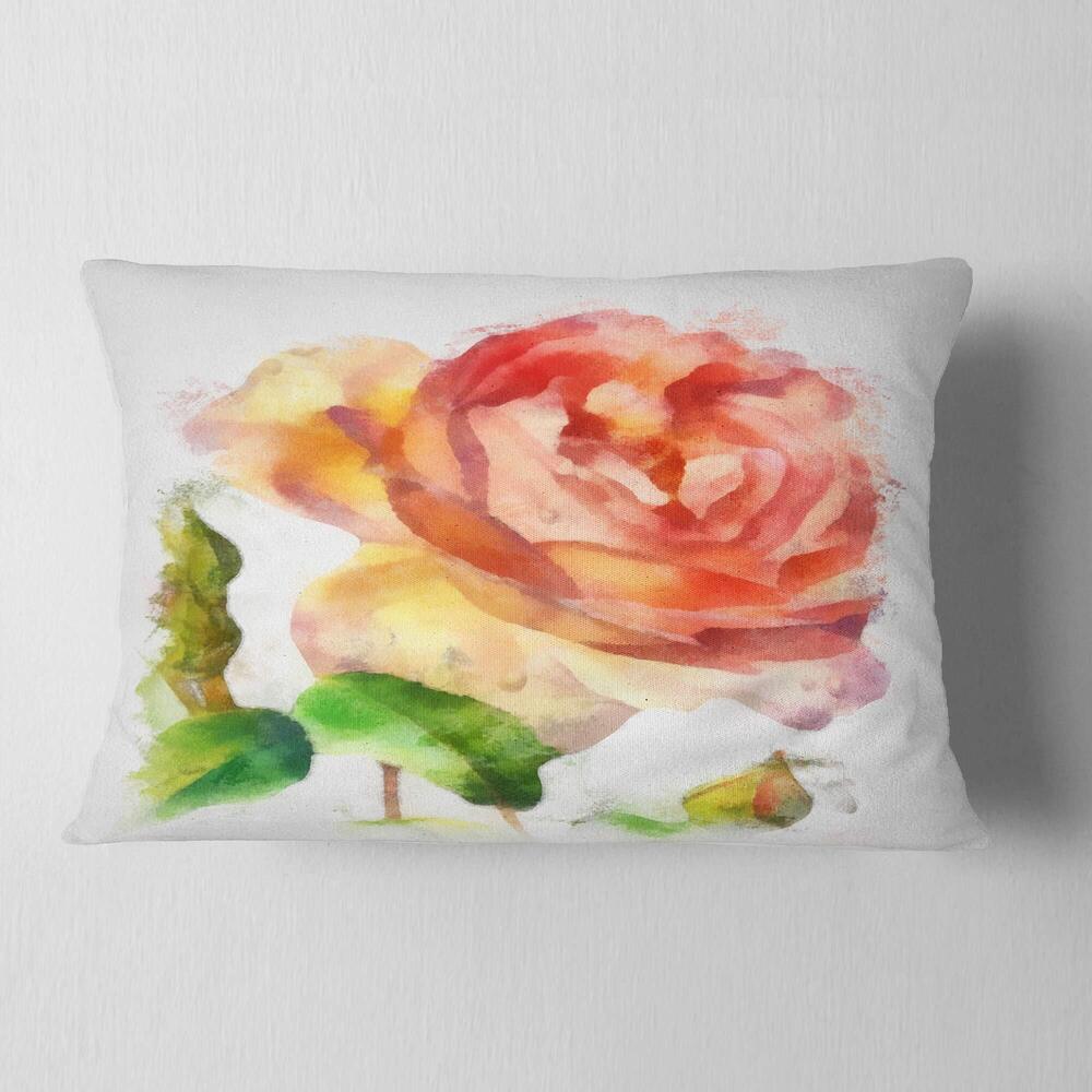 6580 Designart Bloomy Red Rose Watercolor Drawing' Floral Throw Lumbar